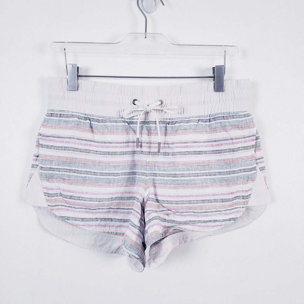 Athleta Striped Cabo Beachside Linen Shorts Casual Drawstring White Multi Size 8